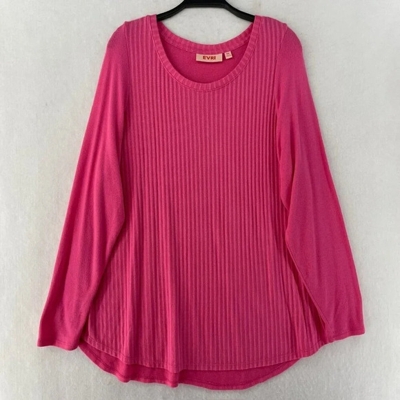 Evri T-Shirt Women's Sz 0X Pink All About Cozy Ribbed Crew Neck Stretch Pullover - Picture 1 of 12